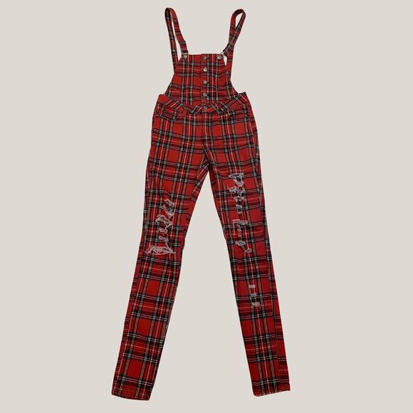 Tripp NYC Red Plaid Overalls 25/1 XS | Y2K Vintage Daang Goodman Era, Very Rare - Picture 1 of 11